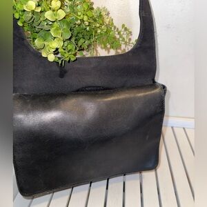 Hobo International Purse Black Leather Small Crossbody Adjustable Nylon Flap Bag